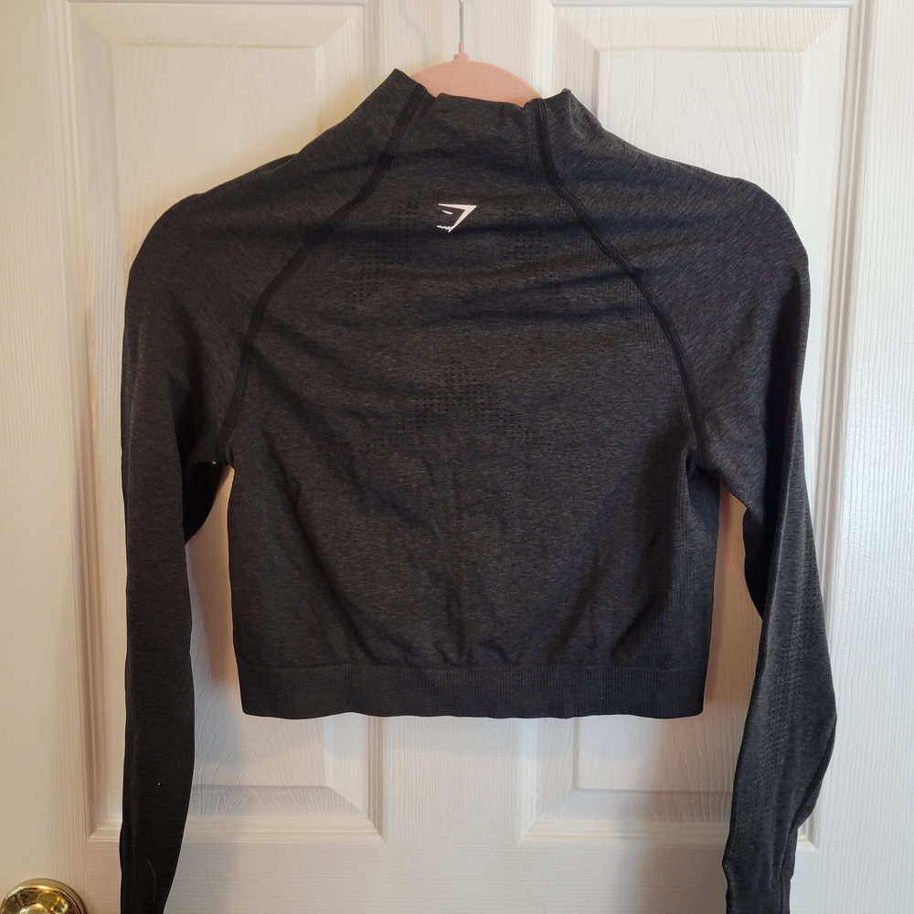 Gymshark Dark Heather Grey Cropped Compression Zip Top - Picture 2 of 3